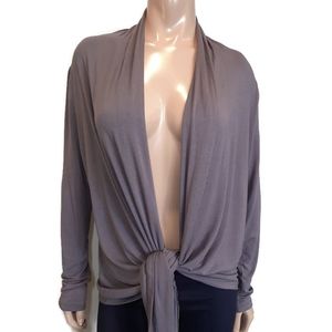 BANDOLERA Open Front Long Sleeve Cardigan Gray Stretchy Rayon Pleated